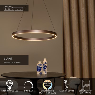 Lucide LIANE - Pendelleuchten - Ø 80 cm - LED Dim. - CCT - 2x36W 2700K/4000K - Geeignet für Lufträume und hohe Decken - Rostfarbe | Vibes